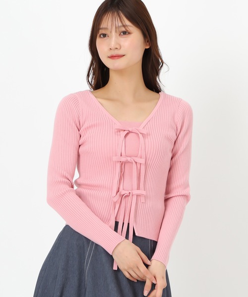 MISCH MASCH(ミッシュマッシュ)の「リボン2wayリブニット(ニット/セーター・レディース・ホワイト/ピンク/グリーン/ネイビー・フリ-)」の16枚目の写真