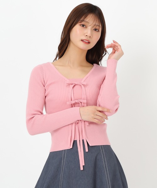 MISCH MASCH(ミッシュマッシュ)の「リボン2wayリブニット(ニット/セーター・レディース・ホワイト/ピンク/グリーン/ネイビー・フリ-)」の17枚目の写真