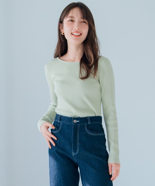MISCH MASCH(ミッシュマッシュ)の「リボン2wayリブニット(ニット/セーター・レディース・ホワイト/ピンク/グリーン/ネイビー・フリ-)」の6枚目の写真