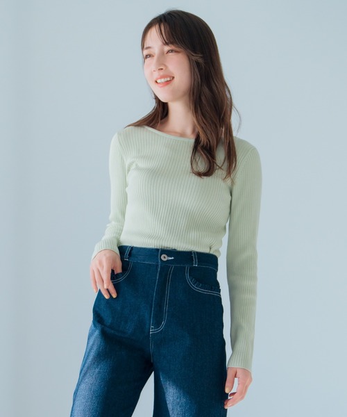 MISCH MASCH(ミッシュマッシュ)の「リボン2wayリブニット(ニット/セーター・レディース・ホワイト/ピンク/グリーン/ネイビー・フリ-)」の7枚目の写真