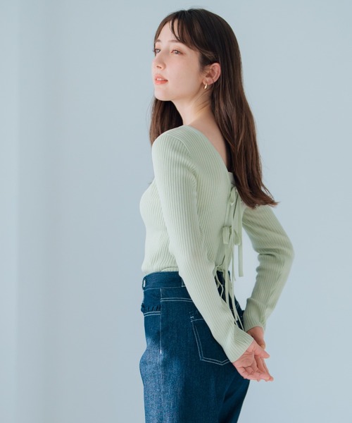 MISCH MASCH(ミッシュマッシュ)の「リボン2wayリブニット(ニット/セーター・レディース・ホワイト/ピンク/グリーン/ネイビー・フリ-)」の8枚目の写真