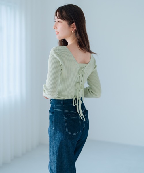 MISCH MASCH(ミッシュマッシュ)の「リボン2wayリブニット(ニット/セーター・レディース・ホワイト/ピンク/グリーン/ネイビー・フリ-)」の10枚目の写真
