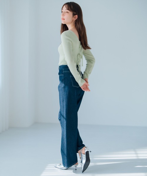 MISCH MASCH(ミッシュマッシュ)の「リボン2wayリブニット(ニット/セーター・レディース・ホワイト/ピンク/グリーン/ネイビー・フリ-)」の13枚目の写真