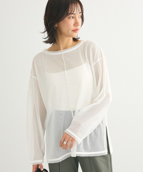 Green Parks(グリーンパークス)の「メッシュカットプルオーバー(Tシャツ/カットソー・レディース・ブラック/ホワイト/オレンジ・FREE)」の1枚目の写真