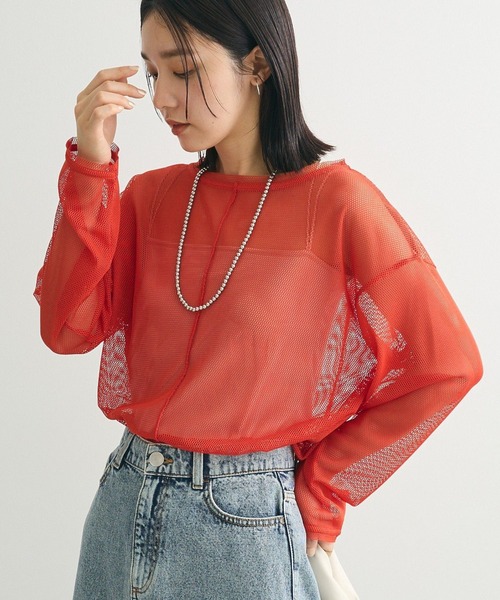 Green Parks(グリーンパークス)の「メッシュカットプルオーバー(Tシャツ/カットソー・レディース・ブラック/ホワイト/オレンジ・FREE)」の3枚目の写真