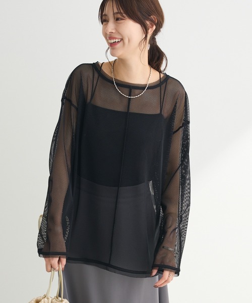 Green Parks(グリーンパークス)の「メッシュカットプルオーバー(Tシャツ/カットソー・レディース・ブラック/ホワイト/オレンジ・FREE)」の2枚目の写真