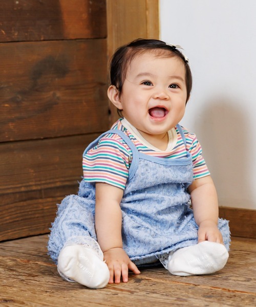 MAKE YOUR DAY（メイクユアデイ）の「テレコボーダーロンパス（ロンパース・キッズ・ブラック/イエロー/ミント/グリーン・80/70）」の6枚目の写真