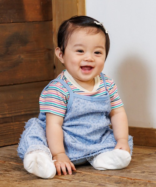 MAKE YOUR DAY（メイクユアデイ）の「テレコボーダーロンパス（ロンパース・キッズ・ブラック/イエロー/ミント/グリーン・80/70）」の7枚目の写真