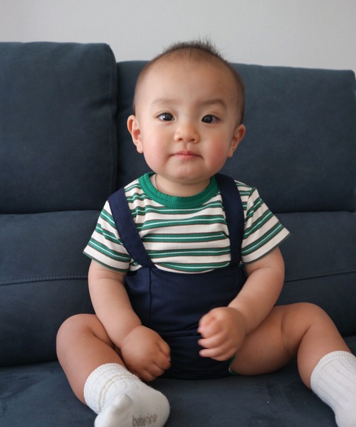 MAKE YOUR DAY（メイクユアデイ）の「テレコボーダーロンパス（ロンパース・キッズ・ブラック/イエロー/ミント/グリーン・80/70）」の22枚目の写真