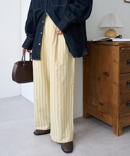 DISCOAT(ディスコート)の「アソートストライプワイドパンツ(その他パンツ・レディース・サックスブルー/イエロー・MEDIUM/LARGE)」の2枚目の写真