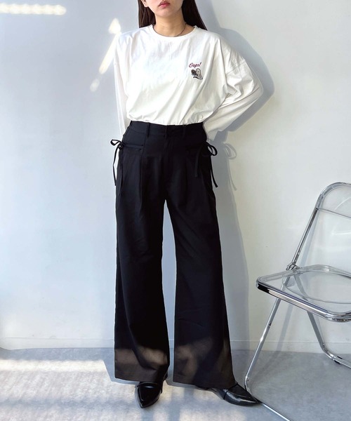 AS KNOW AS plus（アズノゥアズプラス）の「●サイドリボンワイドパンツ（スラックス・レディース・ブラック/チャコールグレー・FREE）」の9枚目の写真