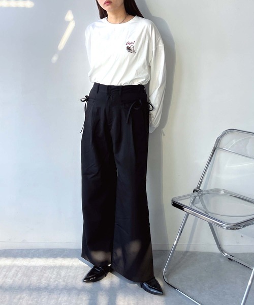 AS KNOW AS plus（アズノゥアズプラス）の「●サイドリボンワイドパンツ（スラックス・レディース・ブラック/チャコールグレー・FREE）」の10枚目の写真