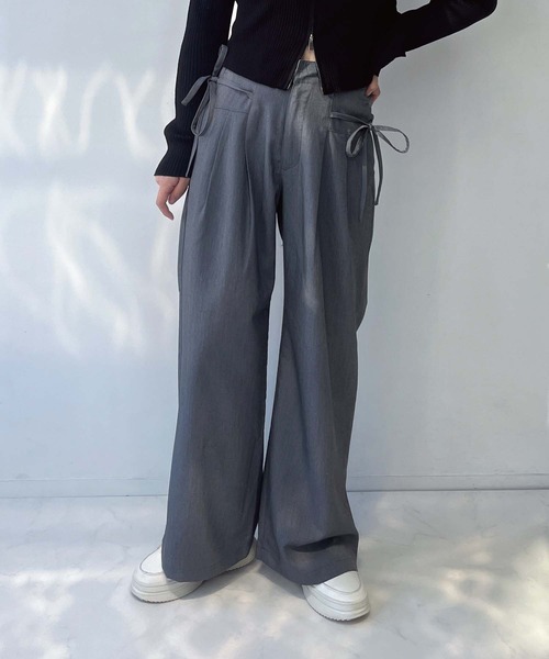 AS KNOW AS plus（アズノゥアズプラス）の「●サイドリボンワイドパンツ（スラックス・レディース・ブラック/チャコールグレー・FREE）」の14枚目の写真