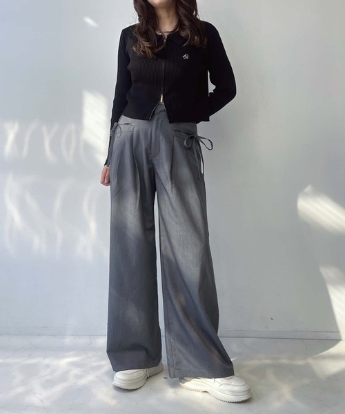 AS KNOW AS plus（アズノゥアズプラス）の「●サイドリボンワイドパンツ（スラックス・レディース・ブラック/チャコールグレー・FREE）」の21枚目の写真