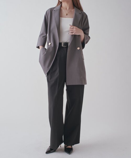 Lui's（ルイス）の「ハーフスリーブダブルジャケット（テーラードジャケット・レディース・ベージュ/チャコールグレー・FREE）」の20枚目の写真