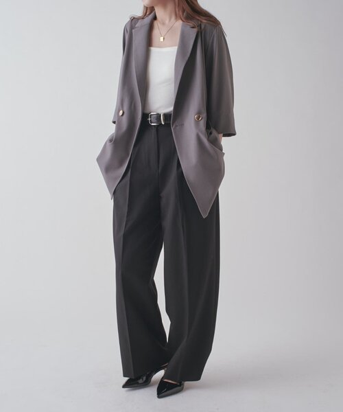 Lui's（ルイス）の「ハーフスリーブダブルジャケット（テーラードジャケット・レディース・ベージュ/チャコールグレー・FREE）」の21枚目の写真