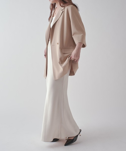 Lui's（ルイス）の「ハーフスリーブダブルジャケット（テーラードジャケット・レディース・ベージュ/チャコールグレー・FREE）」の8枚目の写真