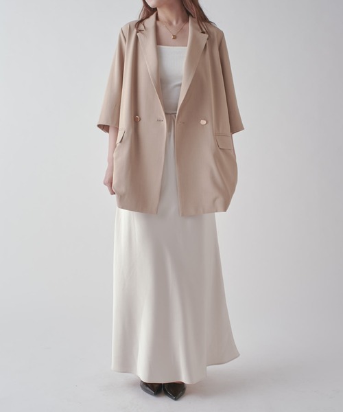 Lui's（ルイス）の「ハーフスリーブダブルジャケット（テーラードジャケット・レディース・ベージュ/チャコールグレー・FREE）」の10枚目の写真