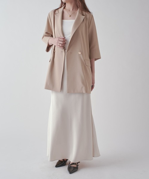 Lui's（ルイス）の「ハーフスリーブダブルジャケット（テーラードジャケット・レディース・ベージュ/チャコールグレー・FREE）」の7枚目の写真