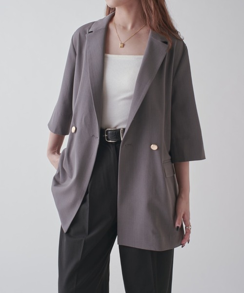 Lui's（ルイス）の「ハーフスリーブダブルジャケット（テーラードジャケット・レディース・ベージュ/チャコールグレー・FREE）」の11枚目の写真