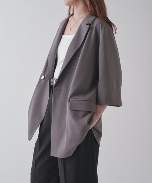 Lui's（ルイス）の「ハーフスリーブダブルジャケット（テーラードジャケット・レディース・ベージュ/チャコールグレー・FREE）」の12枚目の写真