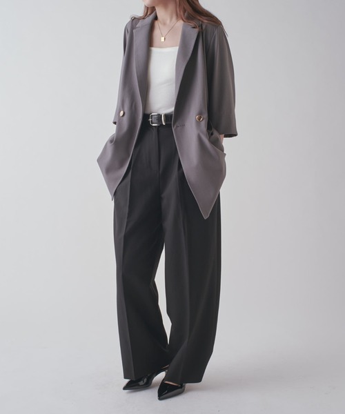 Lui's（ルイス）の「ハーフスリーブダブルジャケット（テーラードジャケット・レディース・ベージュ/チャコールグレー・FREE）」の15枚目の写真