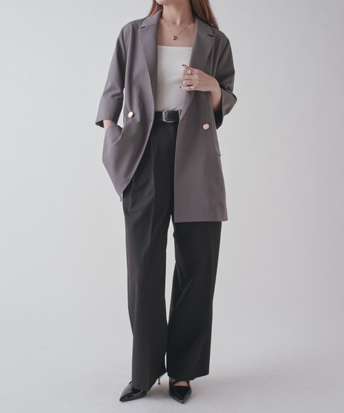 Lui's（ルイス）の「ハーフスリーブダブルジャケット（テーラードジャケット・レディース・ベージュ/チャコールグレー・FREE）」の14枚目の写真