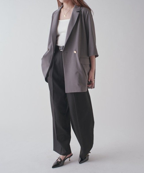 Lui's（ルイス）の「ハーフスリーブダブルジャケット（テーラードジャケット・レディース・ベージュ/チャコールグレー・FREE）」の16枚目の写真