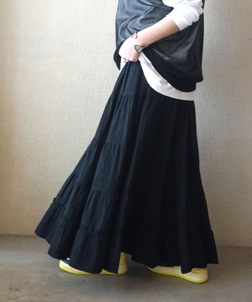 JOURNAL STANDARD LUXE（ジャーナルスタンダード　ラックス）の「レイヤーガーゼ ギャザースカート（スカート・レディース・ホワイト/ブラック・FREE）」の4枚目の写真