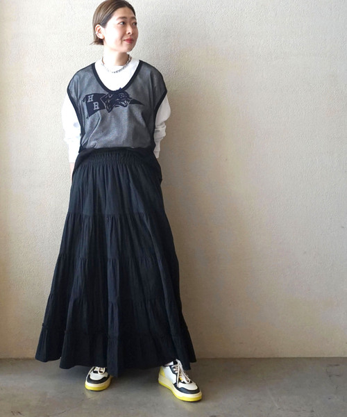 JOURNAL STANDARD LUXE（ジャーナルスタンダード　ラックス）の「レイヤーガーゼ ギャザースカート（スカート・レディース・ホワイト/ブラック・FREE）」の5枚目の写真