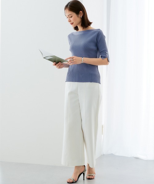 7days Life Styling(セブンデイズライフスタイリング)の「【ひんやり接触冷感】パール調スリーブポートネックリブニット(UVカット・毛玉になりにくい)<大きいサイズ有>(ニット/セーター・レディース・ブルーグレー/ブラック/杢グレー/ベージュ/ライム・S/M/L/LL/3L)」の17枚目の写真