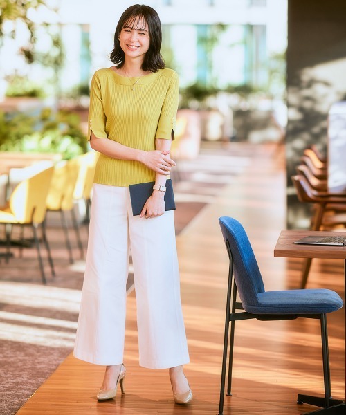 7days Life Styling(セブンデイズライフスタイリング)の「【ひんやり接触冷感】パール調スリーブポートネックリブニット(UVカット・毛玉になりにくい)<大きいサイズ有>(ニット/セーター・レディース・ブルーグレー/ブラック/杢グレー/ベージュ/ライム・S/M/L/LL/3L)」の14枚目の写真