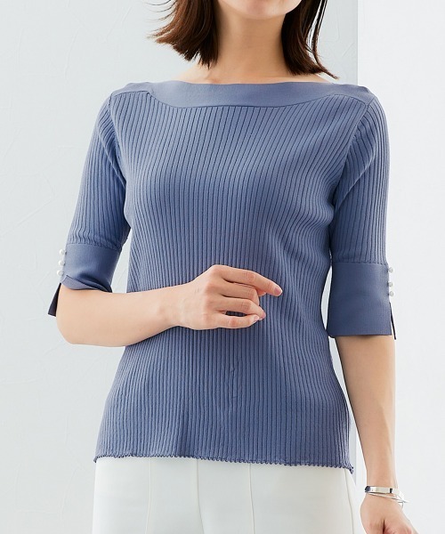 7days Life Styling(セブンデイズライフスタイリング)の「【ひんやり接触冷感】パール調スリーブポートネックリブニット(UVカット・毛玉になりにくい)<大きいサイズ有>(ニット/セーター・レディース・ブルーグレー/ブラック/杢グレー/ベージュ/ライム・S/M/L/LL/3L)」の12枚目の写真