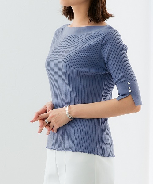 7days Life Styling(セブンデイズライフスタイリング)の「【ひんやり接触冷感】パール調スリーブポートネックリブニット(UVカット・毛玉になりにくい)<大きいサイズ有>(ニット/セーター・レディース・ブルーグレー/ブラック/杢グレー/ベージュ/ライム・S/M/L/LL/3L)」の11枚目の写真