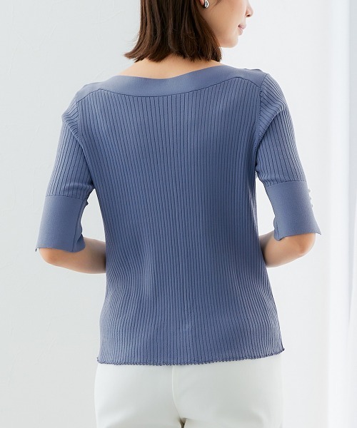 7days Life Styling(セブンデイズライフスタイリング)の「【ひんやり接触冷感】パール調スリーブポートネックリブニット(UVカット・毛玉になりにくい)<大きいサイズ有>(ニット/セーター・レディース・ブルーグレー/ブラック/杢グレー/ベージュ/ライム・S/M/L/LL/3L)」の10枚目の写真