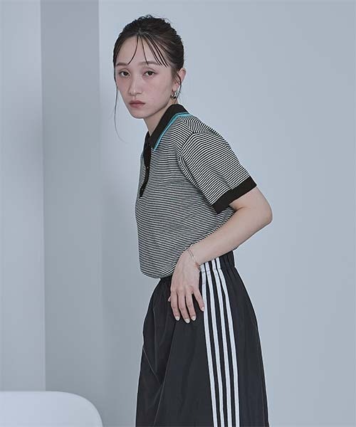 miette（ミエット）の「ボーダーポロニットトップス（ポロシャツ・レディース・ブラック/オフホワイト/レッド・FREE）」の14枚目の写真