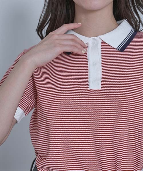 miette（ミエット）の「ボーダーポロニットトップス（ポロシャツ・レディース・ブラック/オフホワイト/レッド・FREE）」の18枚目の写真