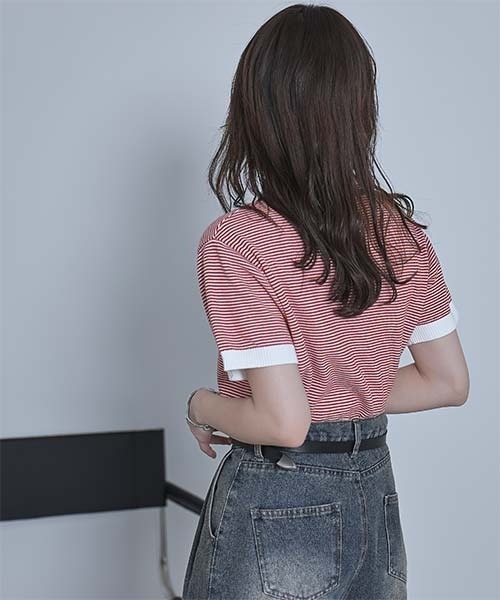 miette（ミエット）の「ボーダーポロニットトップス（ポロシャツ・レディース・ブラック/オフホワイト/レッド・FREE）」の19枚目の写真