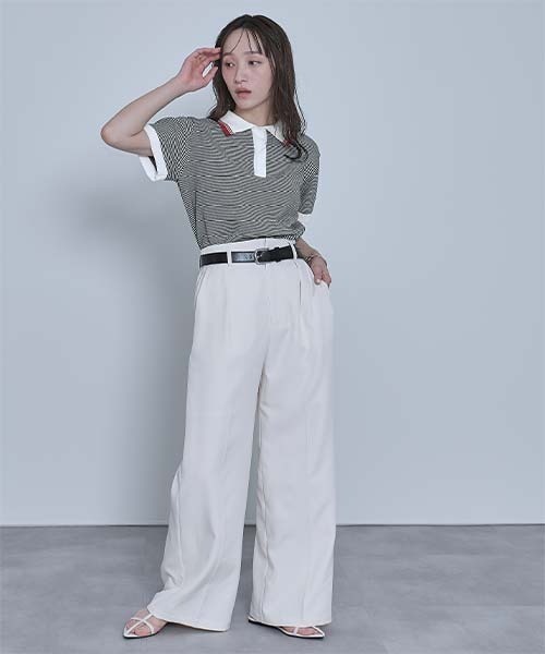 miette（ミエット）の「ボーダーポロニットトップス（ポロシャツ・レディース・ブラック/オフホワイト/レッド・FREE）」の6枚目の写真