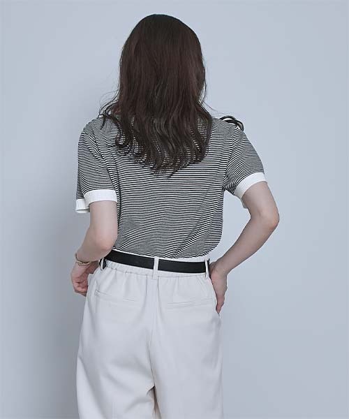 miette（ミエット）の「ボーダーポロニットトップス（ポロシャツ・レディース・ブラック/オフホワイト/レッド・FREE）」の7枚目の写真