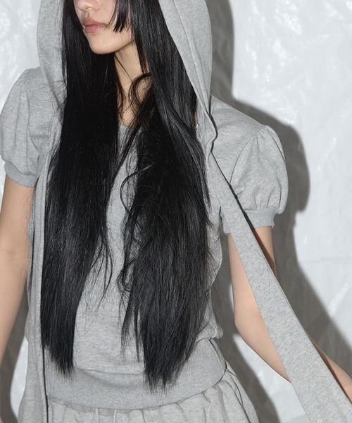 FANCY CLUB（ファンシークラブ）の「FANCY CLUB／パフスカーフフーディ（Tシャツ/カットソー・レディース・ブラック/ライトグレー・FREE）」の7枚目の写真