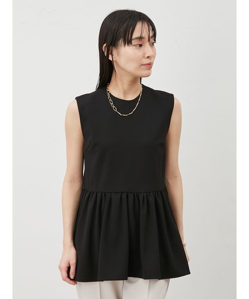 Mila Owen（ミラオーウェン）の「後あきテールヘムペプラムカットソーブラウス（Tシャツ/カットソー・レディース・アイボリー/ブラック/ライム・0/1）」の5枚目の写真