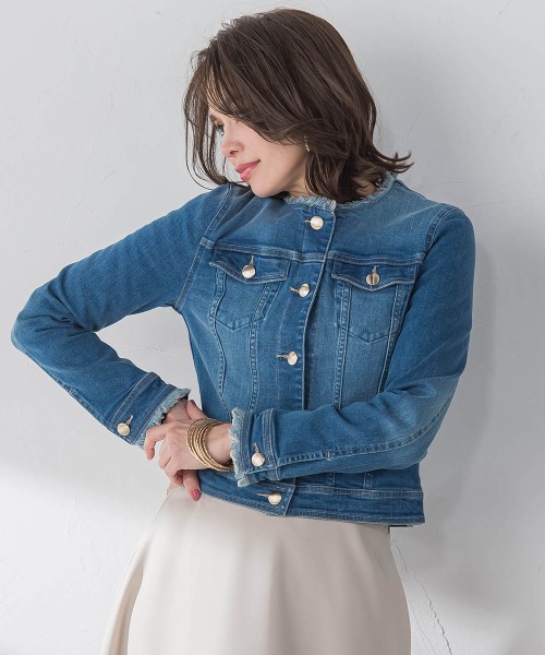 Viaggio Blu(ビアッジョブルー)の「ストレッチデニムデニムジャケット≪洗濯機で洗える≫(デニムジャケット・レディース・ネイビー/ライトブルー・M/S/L)」の15枚目の写真
