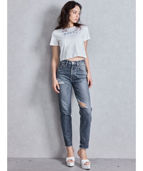 セール】ハイウエストVintage Edge ダメージストレートデニム