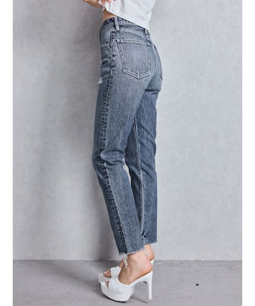 GYDA ハイウエストVintage Edge ダメージストレートデニムパンツS セール】ハイウエストVintage Edge ダメージストレートデニム