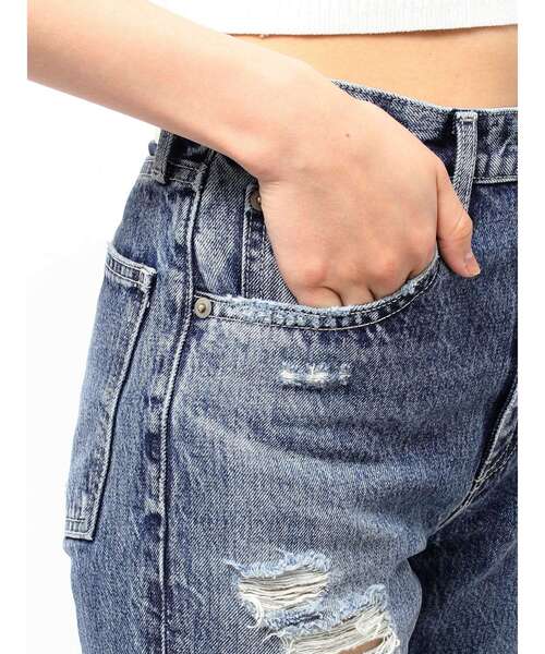 GYDA（ジェイダ）の「ハイウエストVintage Edge ダメージストレートデニムパンツ（デニムパンツ・レディース・インディゴブルー/ブルー・SMALL/MEDIUM）」の8枚目の写真