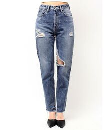 セール】ハイウエストthigh highダメージデニムパンツ（デニムパンツ