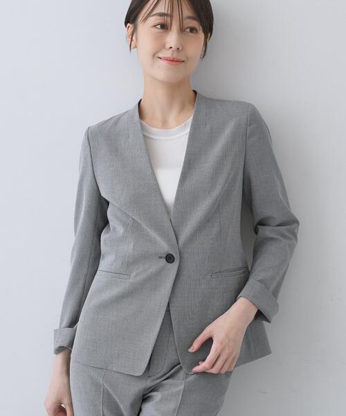 INDIVI（インディヴィ）の「【洗える／夏スーツ】ミニ千鳥柄ノーカラージャケット（ノーカラージャケット・レディース・ブラック系3/ブラウン系4/ブラウン系6/ブラック・03/05/13/15 /36/38/40）」の2枚目の写真