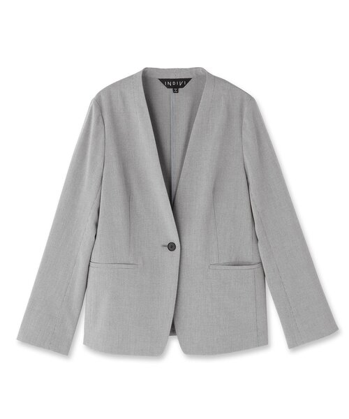 INDIVI（インディヴィ）の「【洗える／夏スーツ】ミニ千鳥柄ノーカラージャケット（ノーカラージャケット・レディース・ブラック系3/ブラウン系4/ブラウン系6/ブラック・03/05/13/15 /36/38/40）」の5枚目の写真