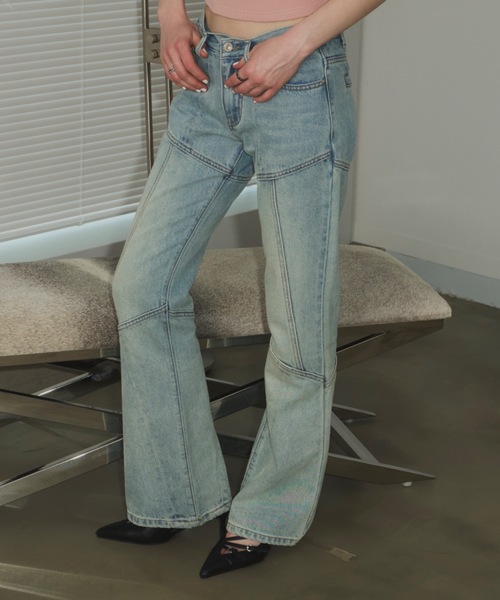 SHAGGIE(シャギー)の「切り替えフレアデニムパンツ(デニムパンツ・レディース・ブラック/ブルー・SMALL/MEDIUM)」の1枚目の写真